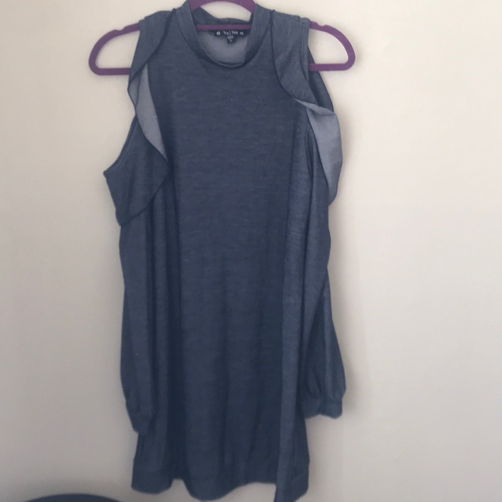 Blue long sleeve dress with cold shoulder - Picture 2 of 4
